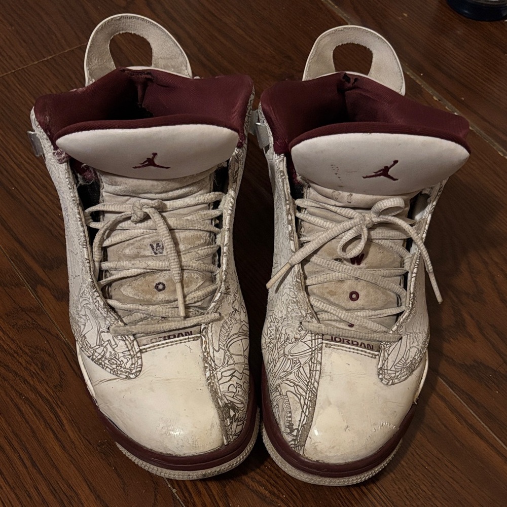 Jordan Sneakers with Maroon and Cream Design